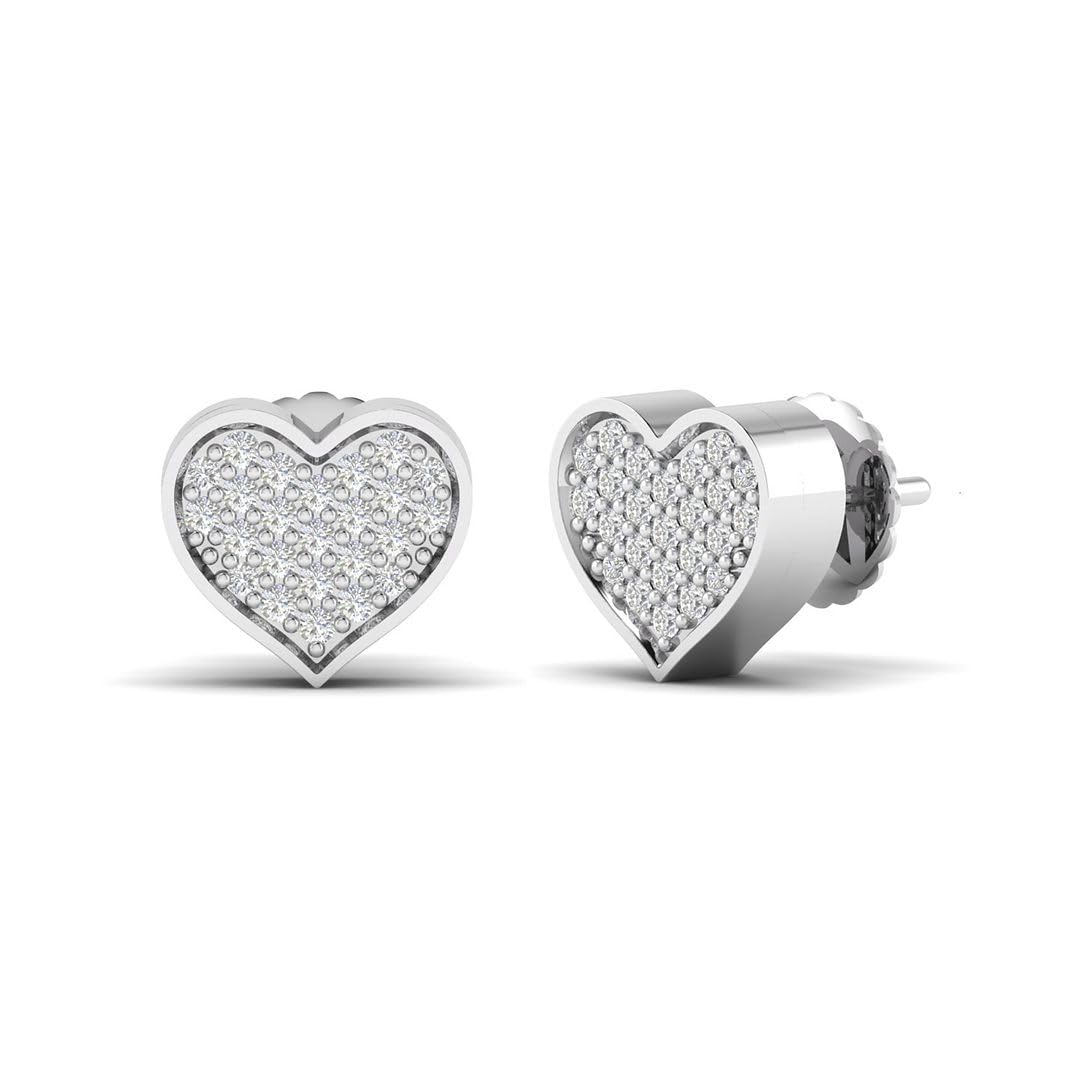 0.15 Carat Round Brilliant Cut Natural Diamond Pave Set Love Heart Stud Screw Back Earrings In 14K White Gold (G-H/I1-I2) by Shanti Jewel