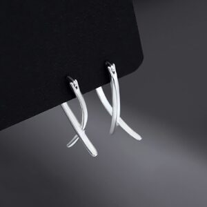 Simple Line Earrings, Women's Crossover Double Wire Earrings, Silver Cross Earrings, Geometric Stud Earrings Jewelry for Women