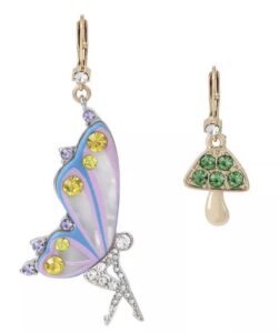 betsey johnson fairy mushroom mismatched drop/dangle earrings nib great gift idea mother' day valentine's day easter xmas christmas gifts