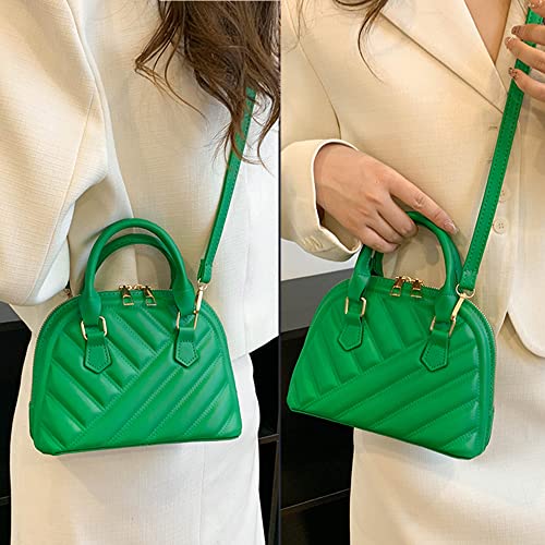 Duomier Small Quilted Purse Top Handle Handbag Crossbody Bag for Womens Classic Square Satchel Teen Girls (Shell Green)