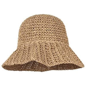 Minache Solid Color Crochet Straw Hat Foldable Wide Brim Outdoor Sun Visor Hat Bucket Hat for Women Girl, 07445 Khaki