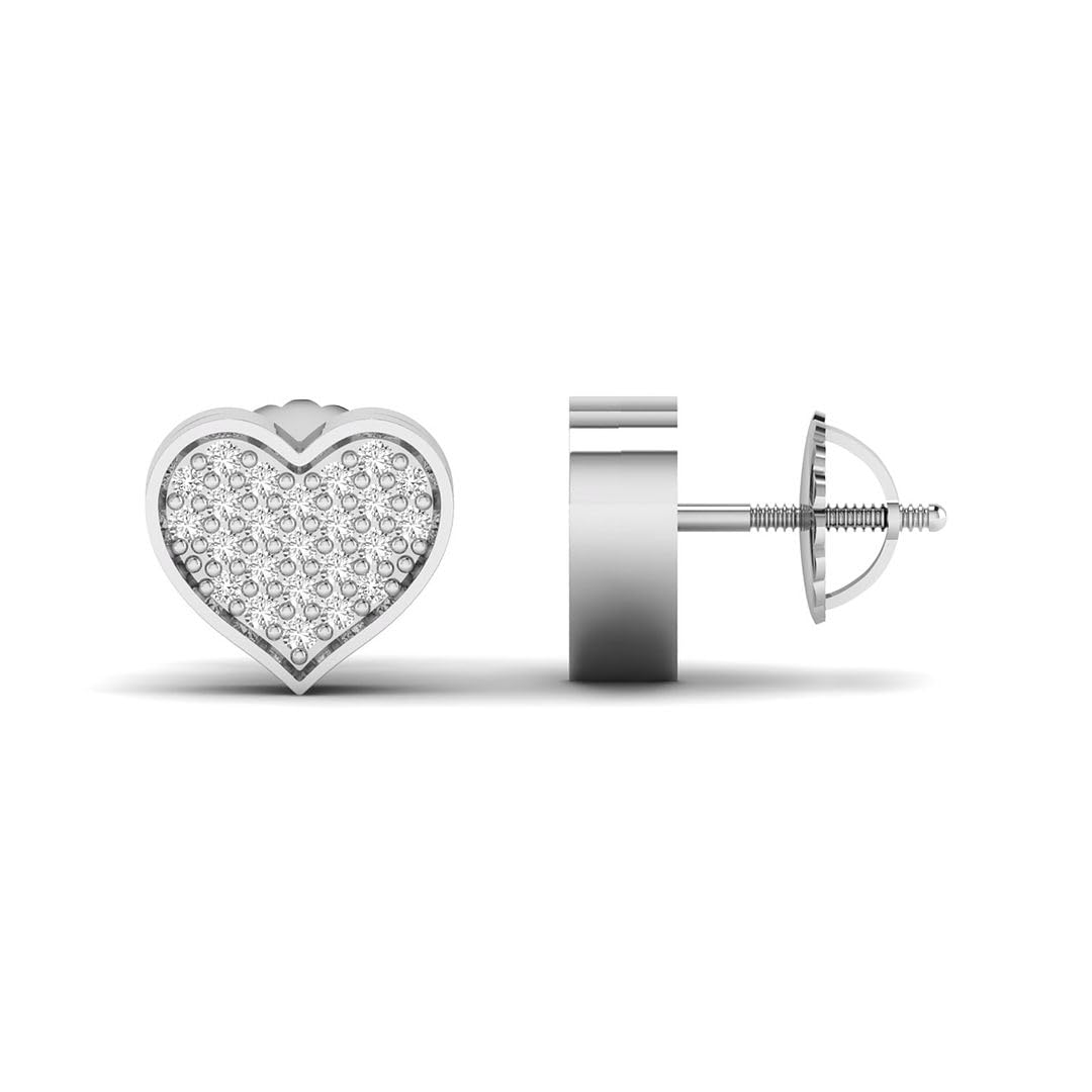 0.15 Carat Round Brilliant Cut Natural Diamond Pave Set Love Heart Stud Screw Back Earrings In 14K White Gold (G-H/I1-I2) by Shanti Jewel