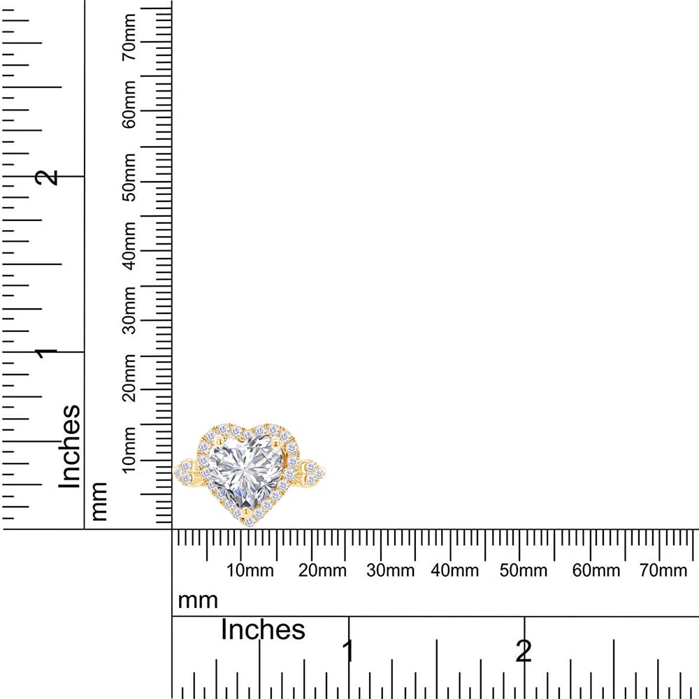 Wishrocks Heart & Round Cut Moissanite Diamond Womens Halo Bridal Wedding Engagement Rings in 10K Yellow Gold (3 Cttw, Clarity-VVS1) Promise Rings for Her Gift Jewelry