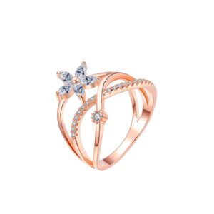 aimaomi inlaid zircon flower ring for women cz simulated diamond wedding ring proposal engagement ring (rose gold, 8)