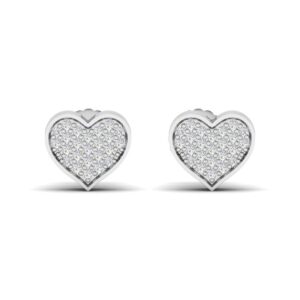 0.15 Carat Round Brilliant Cut Natural Diamond Pave Set Love Heart Stud Screw Back Earrings In 14K White Gold (G-H/I1-I2) by Shanti Jewel