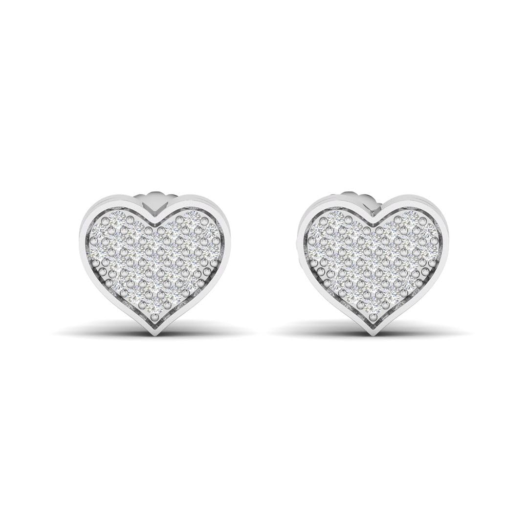 0.15 Carat Round Brilliant Cut Natural Diamond Pave Set Love Heart Stud Screw Back Earrings In 14K White Gold (G-H/I1-I2) by Shanti Jewel