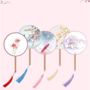 Paper Fan Folding Fan Chinese Fan 2Pieces Hand Fan Folded Ancient Chinese Style Hanfu Cheongsam Costume Embroidery Small Round Fan Folding Hand Fan Japanese Fan (Color : 2pieces-c, Size : Fan diamet