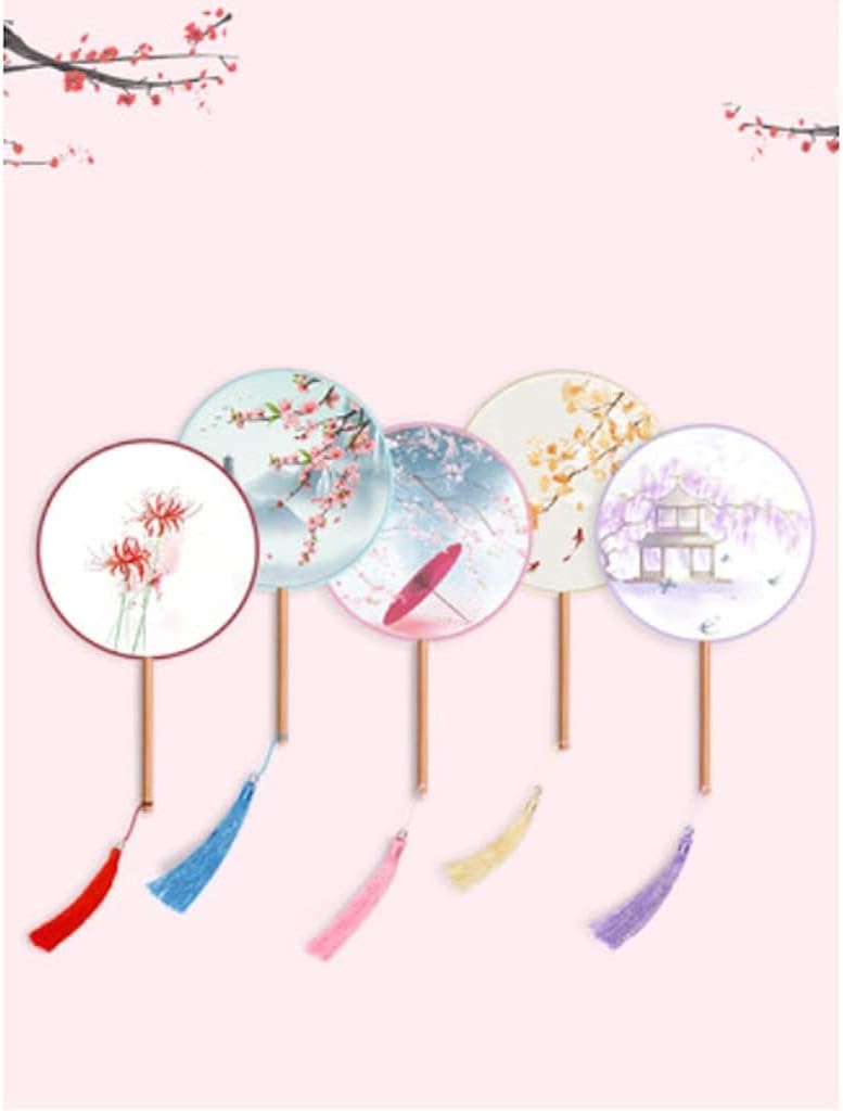 Paper Fan Folding Fan Chinese Fan 2Pieces Hand Fan Folded Ancient Chinese Style Hanfu Cheongsam Costume Embroidery Small Round Fan Folding Hand Fan Japanese Fan (Color : 2pieces-c, Size : Fan diamet