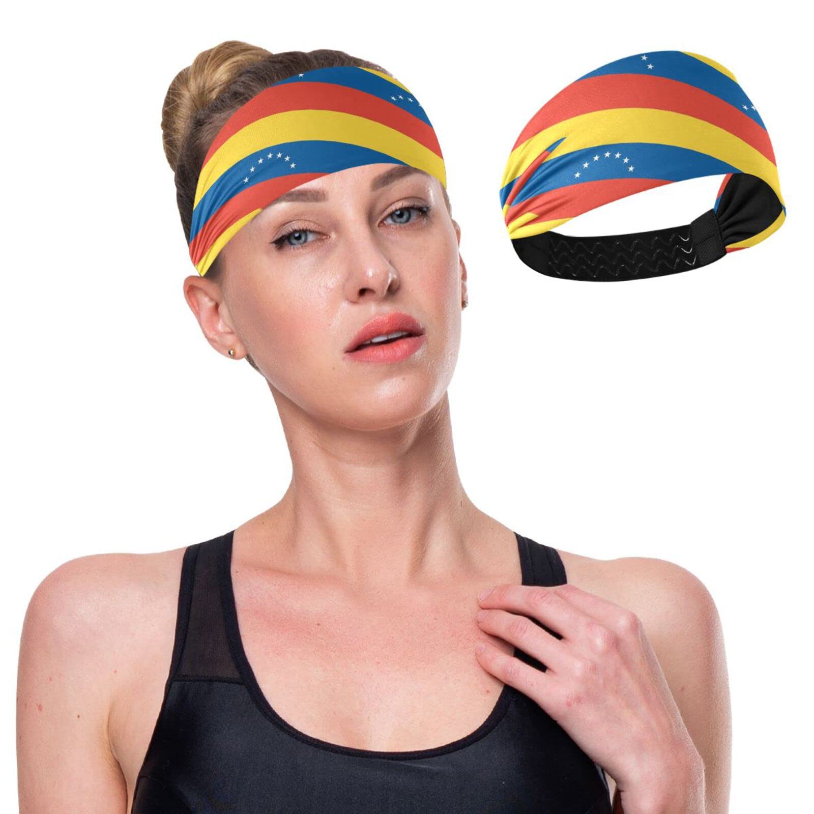 Unisex Workout Headbands Venezuela-Flag-Pattern Elastic Yoga Sweatband Stretchy Sports Hairband