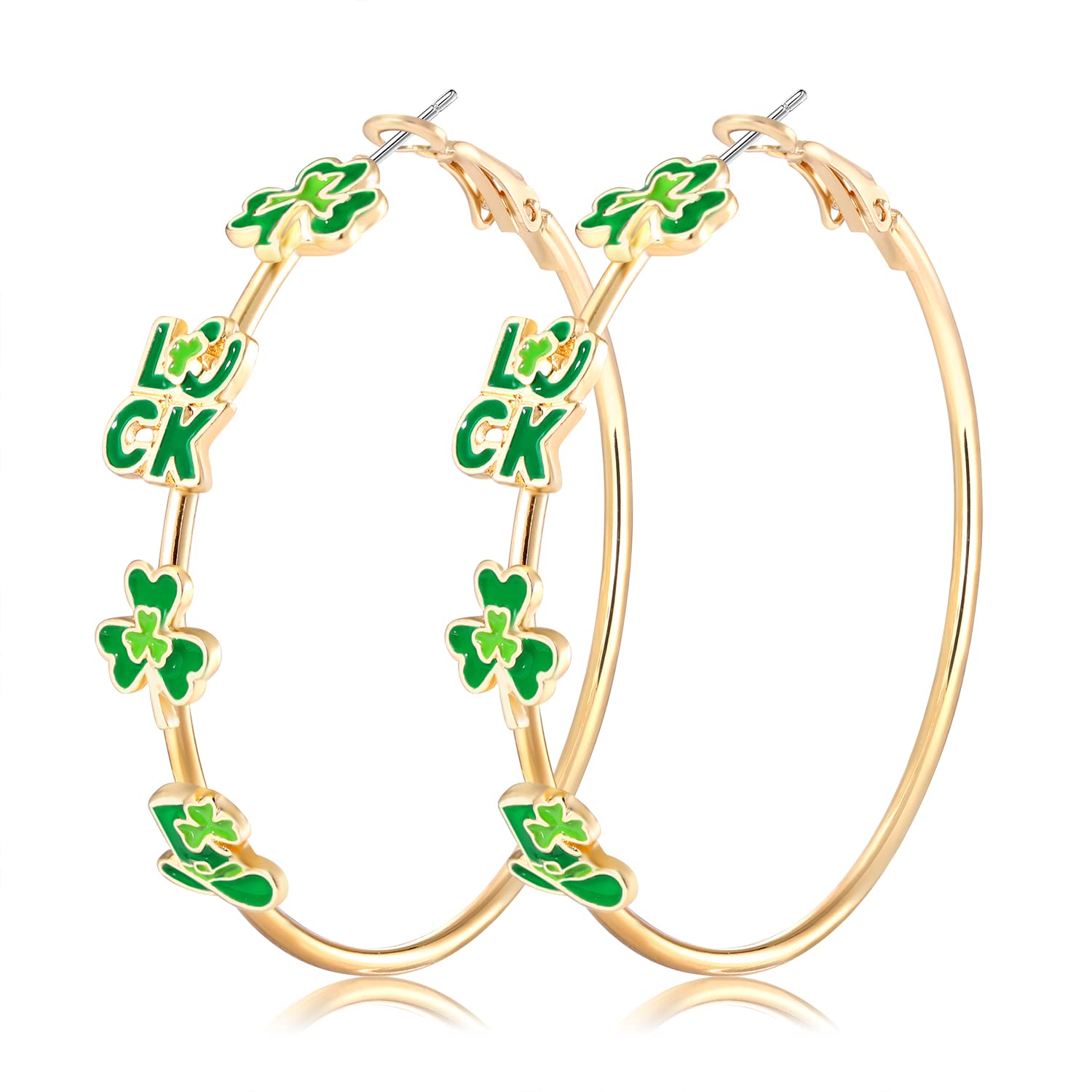 BVGA Holiday St Patrick's Day Hoop Earrings Green Shamrock Charm Earrings Festive Clover Luck Hat Leprechaun Funny Irish Hoop Earrings Jewelry Gift for Women