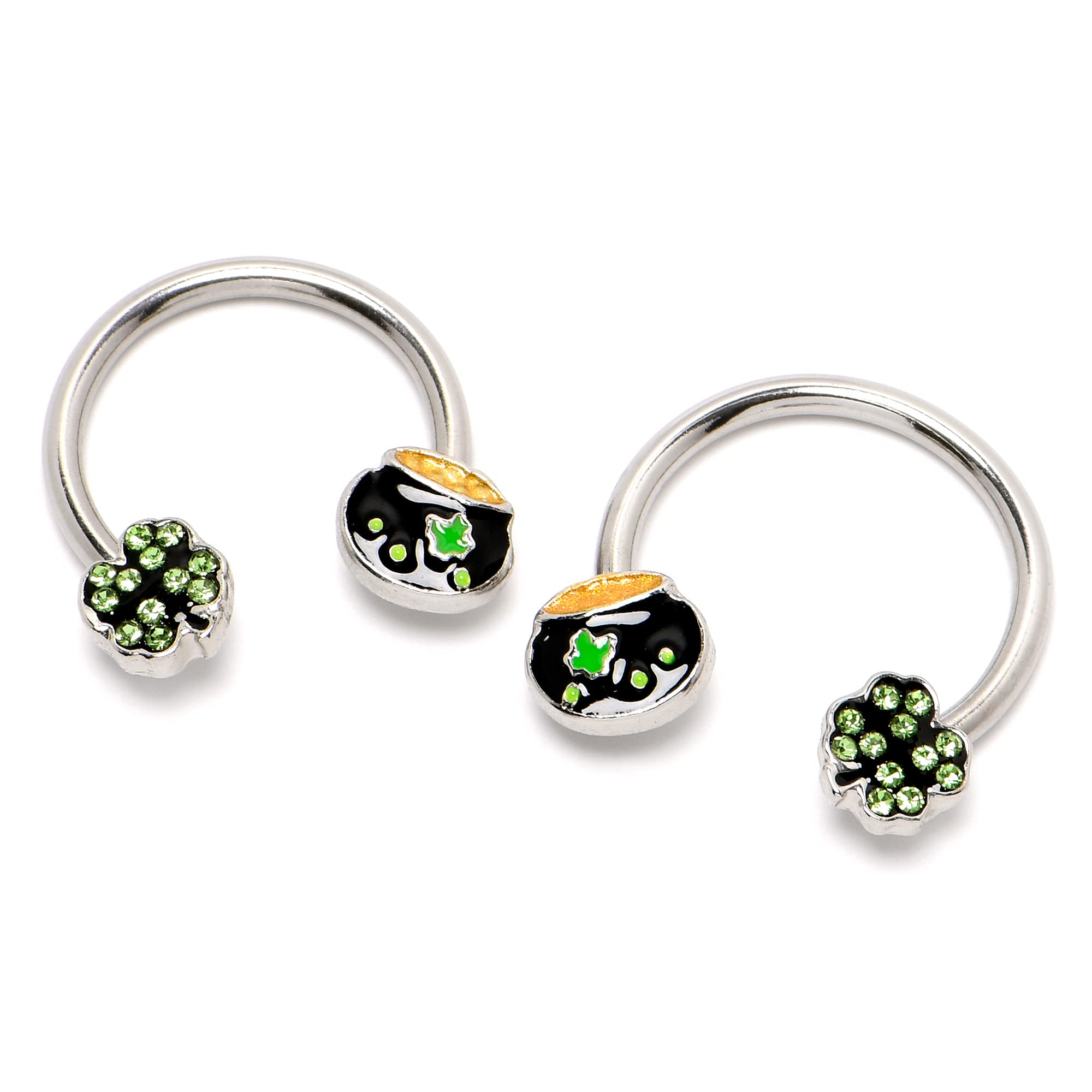 Body Candy 2Pc 14G Nipplerings Piercing Women 316L Steel Shamrock Pot of Gold Horseshoe Mens Nipple Ring Set of 2 14mm