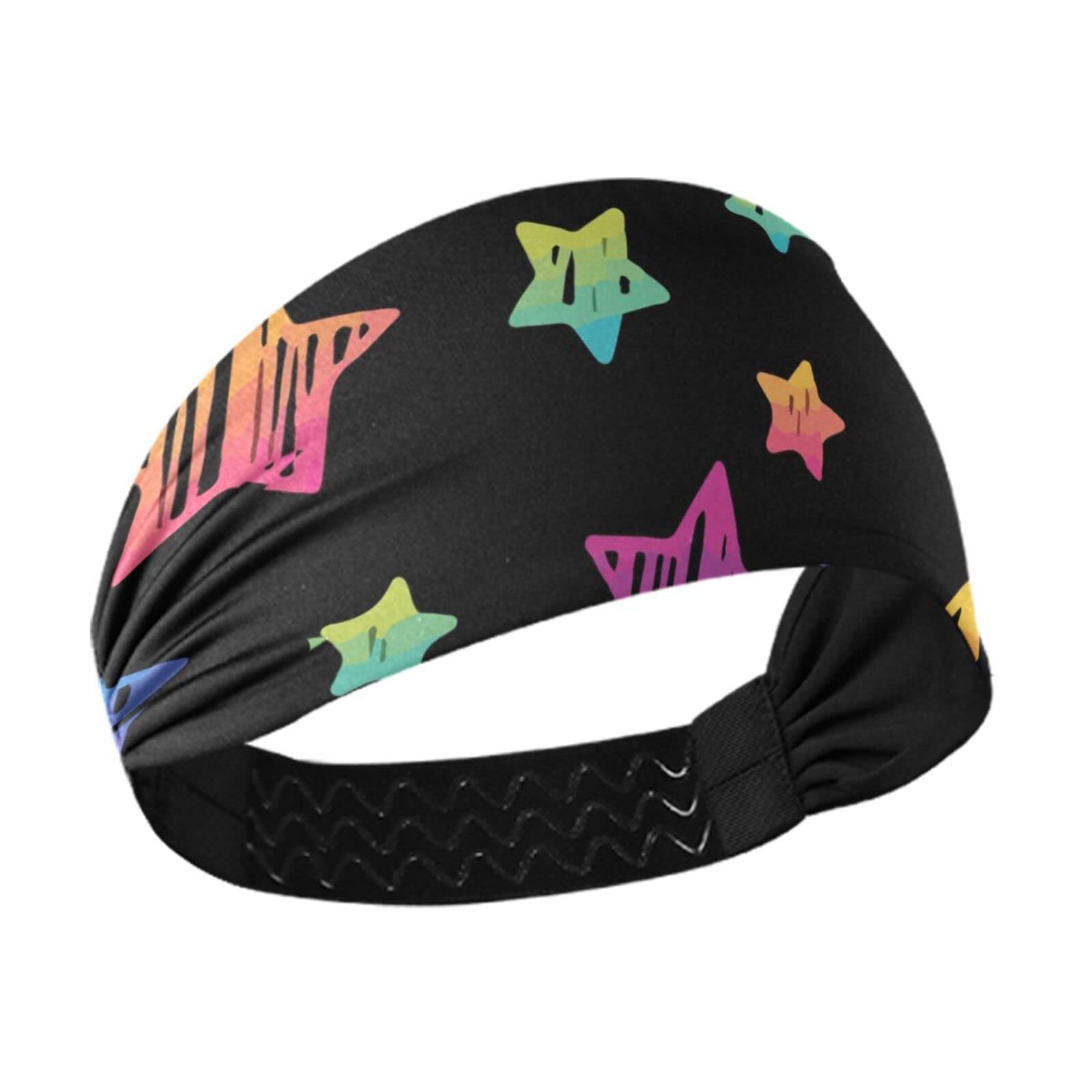 Unisex Workout Headbands Neon-Gradient-Star-Pattern Elastic Yoga Sweatband Stretchy Sports Hairband