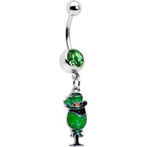 body candy womens 14g 316l steel navel ring piercing fancy leprechaun st patricks dangle belly button ring