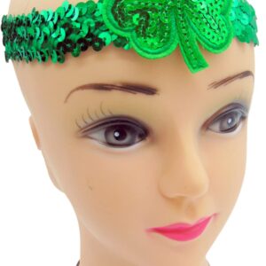 St Patrick's Shamrock Headbands Green Sequin Hair Band Glitter Clover Head Wear for Women Ladies Girls Paddy's Day Party Accessory Pack, Set of 2