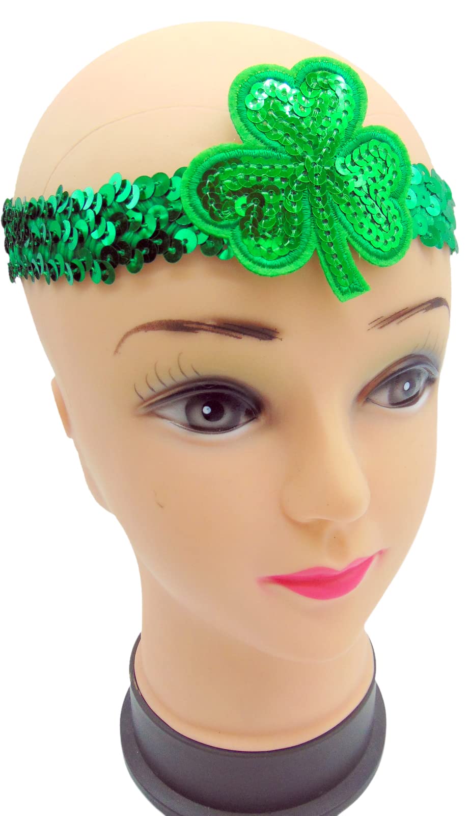 St Patrick's Shamrock Headbands Green Sequin Hair Band Glitter Clover Head Wear for Women Ladies Girls Paddy's Day Party Accessory Pack, Set of 2