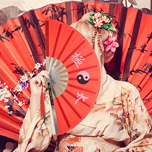 Gadpiparty Handheld Fan Handheld Fan Hand Fan Folding Fan Chinese Kung Fu Fan Cloth Fan Rave Fan Performance Fan Festival Fan Craft Fan Dance Fan for Men Women Red Hand Held Fan Hand Held Fan