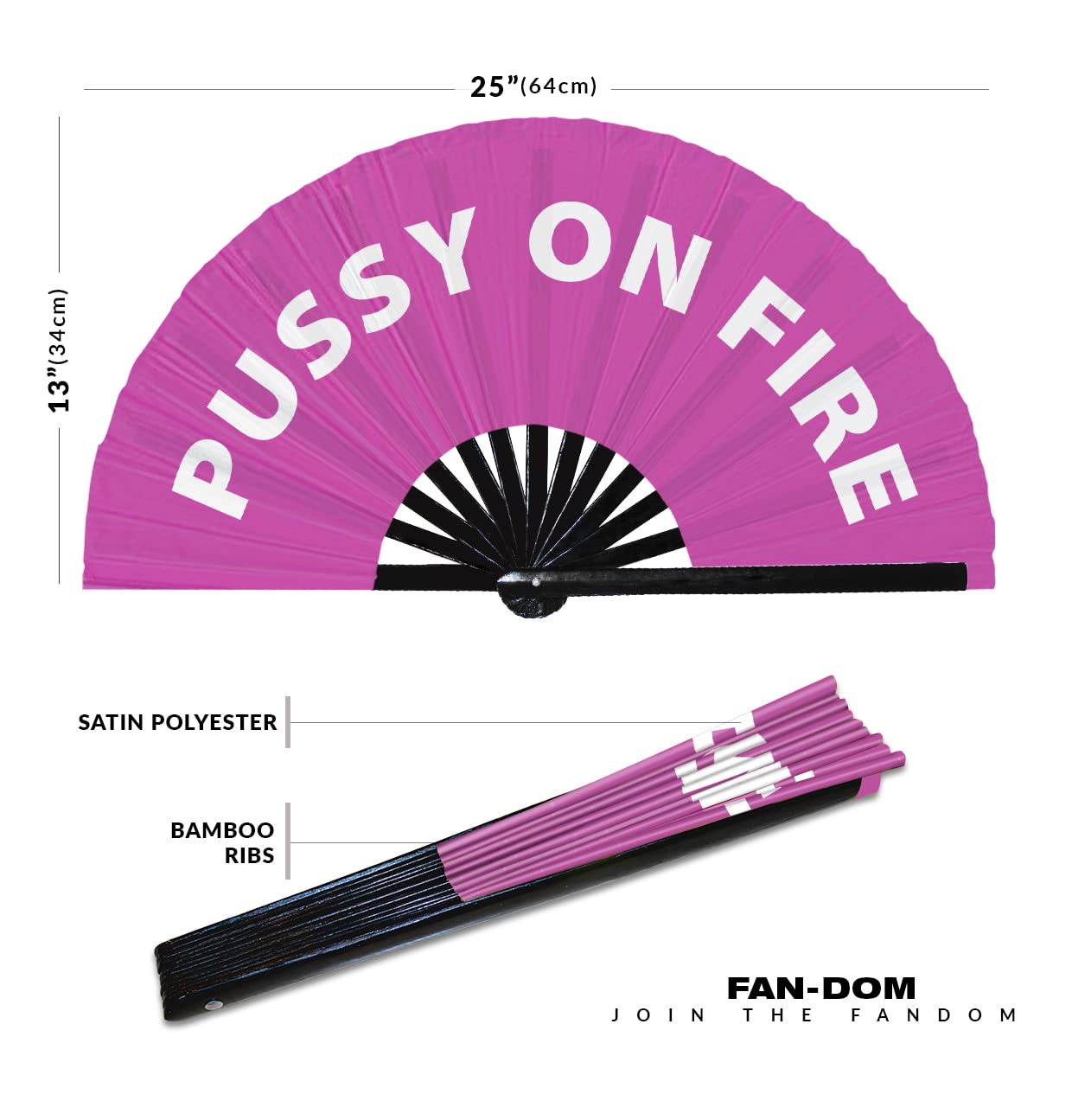 Pussy On Fire Hand Fan Foldable Bamboo Circuit Hand Fan Funny Gag Slang Words Expressions Statement Gifts Festival Accessories Rave Handheld Circuit Event Fan Clack Fans (Pink)