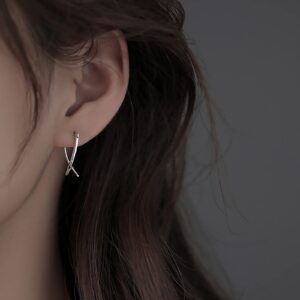 Simple Line Earrings, Women's Crossover Double Wire Earrings, Silver Cross Earrings, Geometric Stud Earrings Jewelry for Women