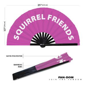 Squirrel Friends Hand Fan Foldable Bamboo Circuit Hand Fan Funny Gag Slang Words Expressions Statement Gifts Festival Accessories Rave Handheld Circuit Event Fan Clack Fans (Pink)