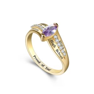 Customized Sterling Silver Women’s High School and College Class Ring – Gem Collection - MEMENTOS JEWELRY (Sterling Silver Gold Plated)