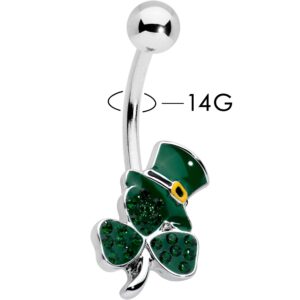 Body Candy Womens 14G 316L Stainless Steel Navel Ring Top Hat Shamrock St Patricks Belly Button Ring