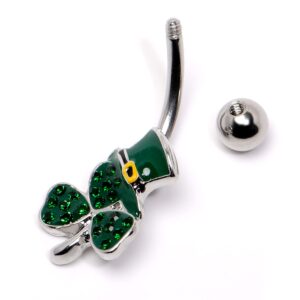 Body Candy Womens 14G 316L Stainless Steel Navel Ring Top Hat Shamrock St Patricks Belly Button Ring