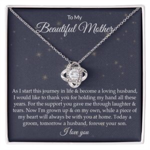 glavicy groom to mother necklace gift, son to mother on mother's day necklace, mother of the groom gift from son, to mom on my wedding gifts with message card and box meaning