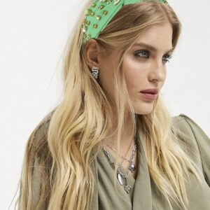 Crystal Velvet Headband Cross Knotted Turban Headdress Colorful rhinestone Statement Wide Hair Band Hoop Accessories For Women Girls (Green)