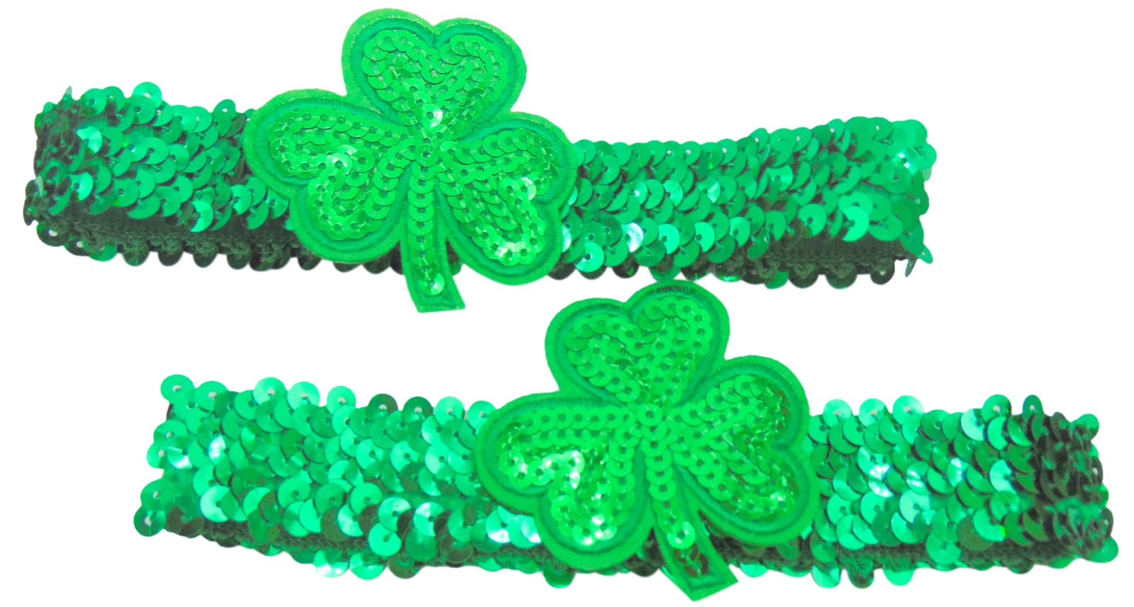 St Patrick's Shamrock Headbands Green Sequin Hair Band Glitter Clover Head Wear for Women Ladies Girls Paddy's Day Party Accessory Pack, Set of 2