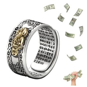 hetica feng shui pixiu mantra amulet lucky adjustable ring buddhist good luck mantra double protection wealth love health ring vintage ring jewelry gift