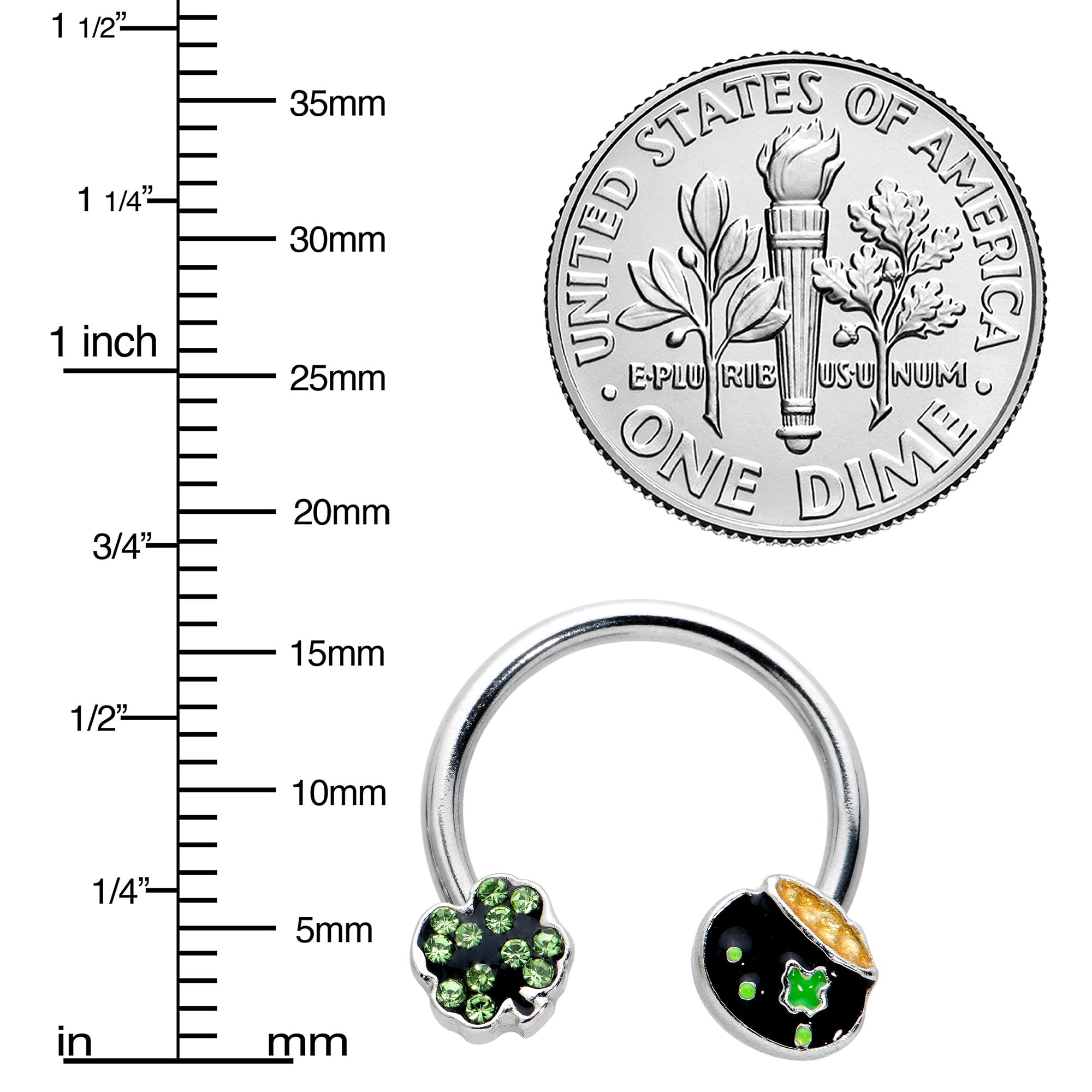 Body Candy 2Pc 14G Nipplerings Piercing Women 316L Steel Shamrock Pot of Gold Horseshoe Mens Nipple Ring Set of 2 14mm