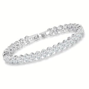 silver tennis bracelet, 18k gold plated aaaaa+ cubic zirconia bracelet, dainty classic fashion jewelry for women