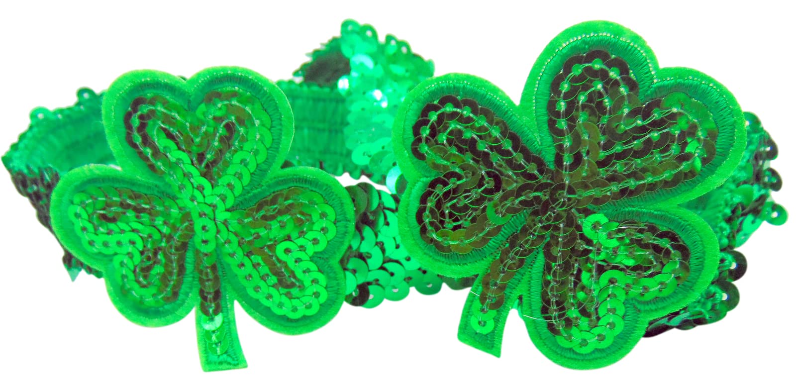 St Patrick's Shamrock Headbands Green Sequin Hair Band Glitter Clover Head Wear for Women Ladies Girls Paddy's Day Party Accessory Pack, Set of 2