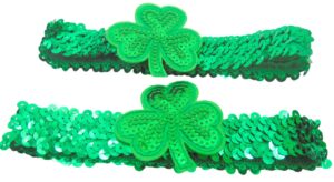 st patrick's shamrock headbands green sequin hair band glitter clover head wear for women ladies girls paddy's day party accessory pack, set of 2