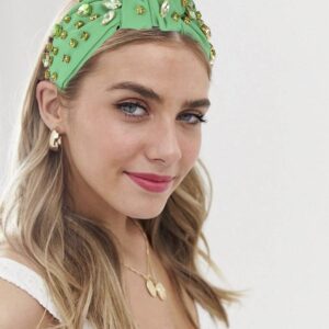 Crystal Velvet Headband Cross Knotted Turban Headdress Colorful rhinestone Statement Wide Hair Band Hoop Accessories For Women Girls (Green)