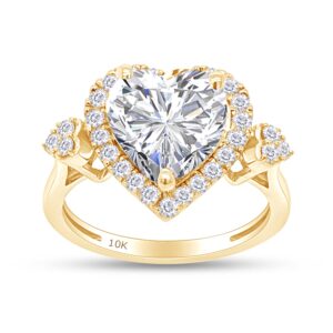 Wishrocks Heart & Round Cut Moissanite Diamond Womens Halo Bridal Wedding Engagement Rings in 10K Yellow Gold (3 Cttw, Clarity-VVS1) Promise Rings for Her Gift Jewelry