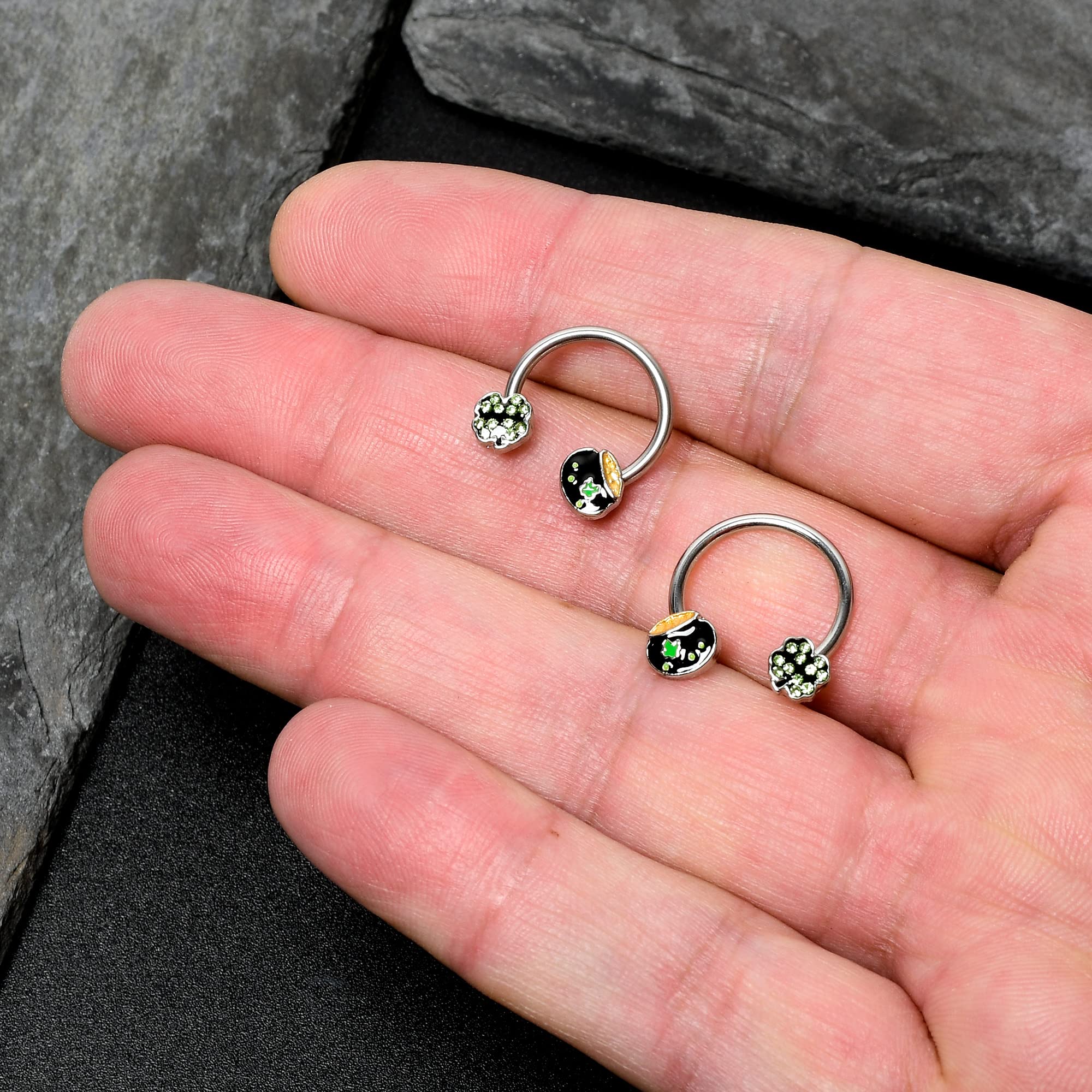 Body Candy 2Pc 14G Nipplerings Piercing Women 316L Steel Shamrock Pot of Gold Horseshoe Mens Nipple Ring Set of 2 14mm