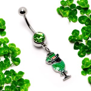 Body Candy Womens 14G 316L Steel Navel Ring Piercing Fancy Leprechaun St Patricks Dangle Belly Button Ring