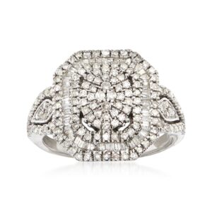 ross-simons 1.00 ct. t.w. round and baguette diamond multi-level ring in sterling silver. size 7