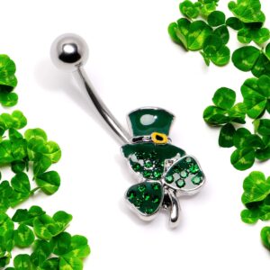 Body Candy Womens 14G 316L Stainless Steel Navel Ring Top Hat Shamrock St Patricks Belly Button Ring