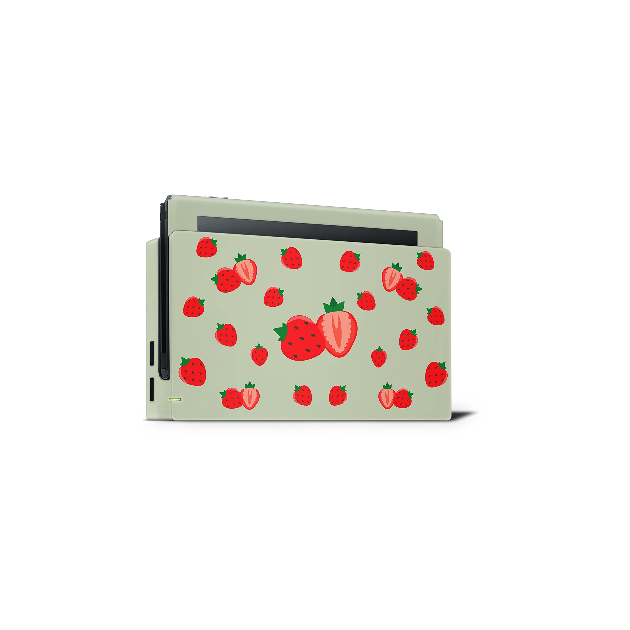 Tacky Design Cute Strawberry Skin Compatible with Nintendo Switch Skin Wrap Cover, Green Skin for Nintendo Switch Stickers, Premium Vinyl 3M Full Wrap Decal.