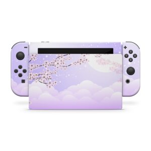 TACKY DESIGN Japanese Cherry Blossom Skin Compatible with Nintendo Switch Skin, Beige Color Skin Compatible with Nintendo Switch Skin, Vinyl 3m Sticker, Full wrap Cover (Lavender)