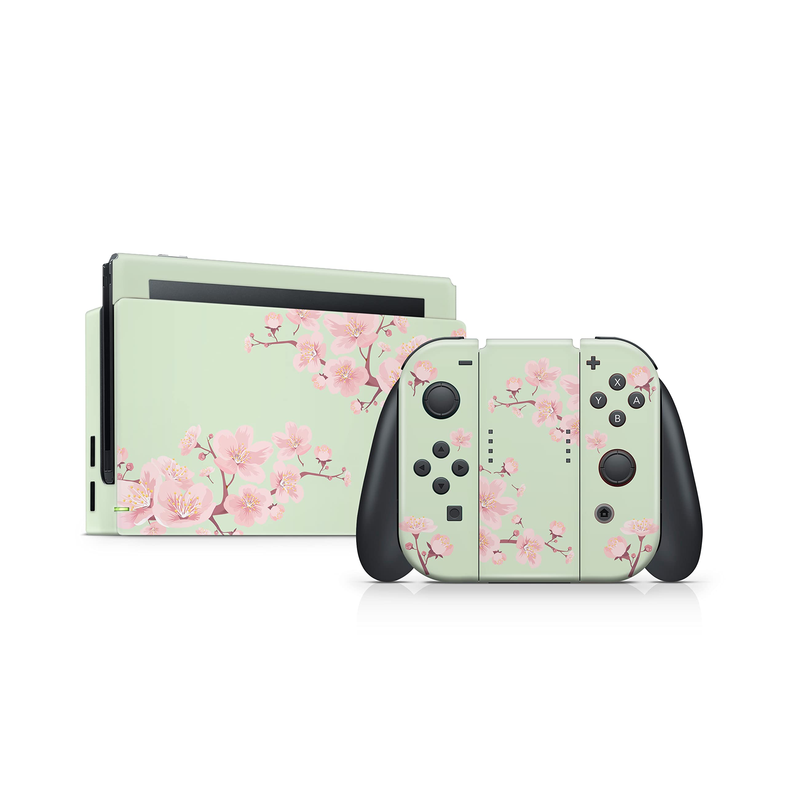 TACKY DESIGN Japanese Cherry Blossom Skin Compatible with Nintendo Switch Skin, Beige Color Skin Compatible with Nintendo Switch Skin, Vinyl 3m Sticker, Full wrap Cover (Mint Green)