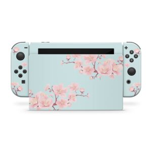 TACKY DESIGN Japanese Cherry Blossom Skin Compatible with Nintendo Switch Skin, Beige Color Skin Compatible with Nintendo Switch Skin, Vinyl 3m Sticker, Full wrap Cover (Light Blu)