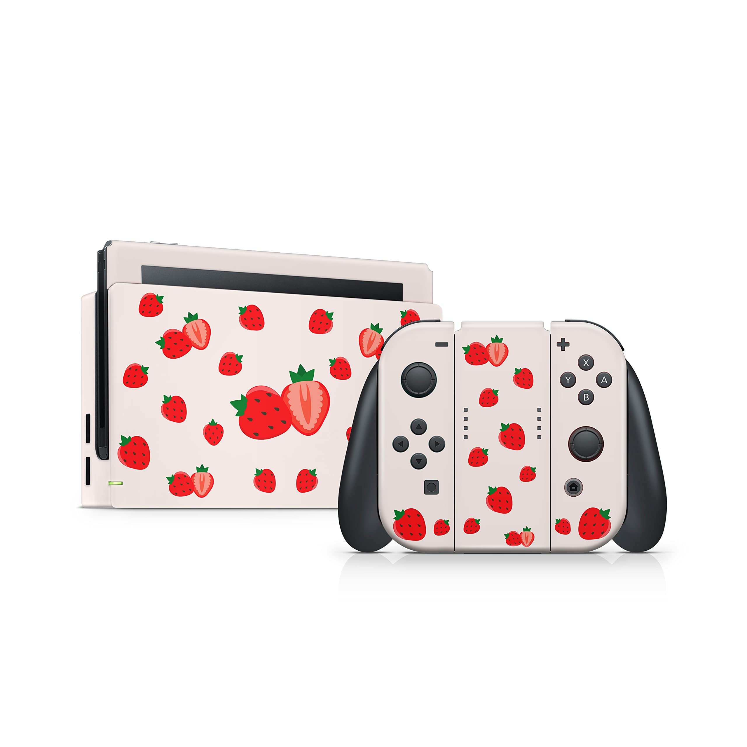 Tacky Design Cute Strawberry Skin Compatible with Nintendo Switch Skin - Premium Vinyl 3M Cream Color Stickers Set - Switch Skin Compatible with Joy Con, Console, Dock - Decal Full Wrap