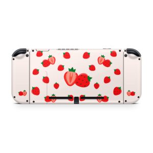 Tacky Design Cute Strawberry Skin Compatible with Nintendo Switch Skin - Premium Vinyl 3M Cream Color Stickers Set - Switch Skin Compatible with Joy Con, Console, Dock - Decal Full Wrap