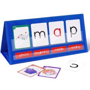 gamenote word building desktop pocket chart tent flash cards kit - cvc words phonics games blending board for kindergarten reading and spelling