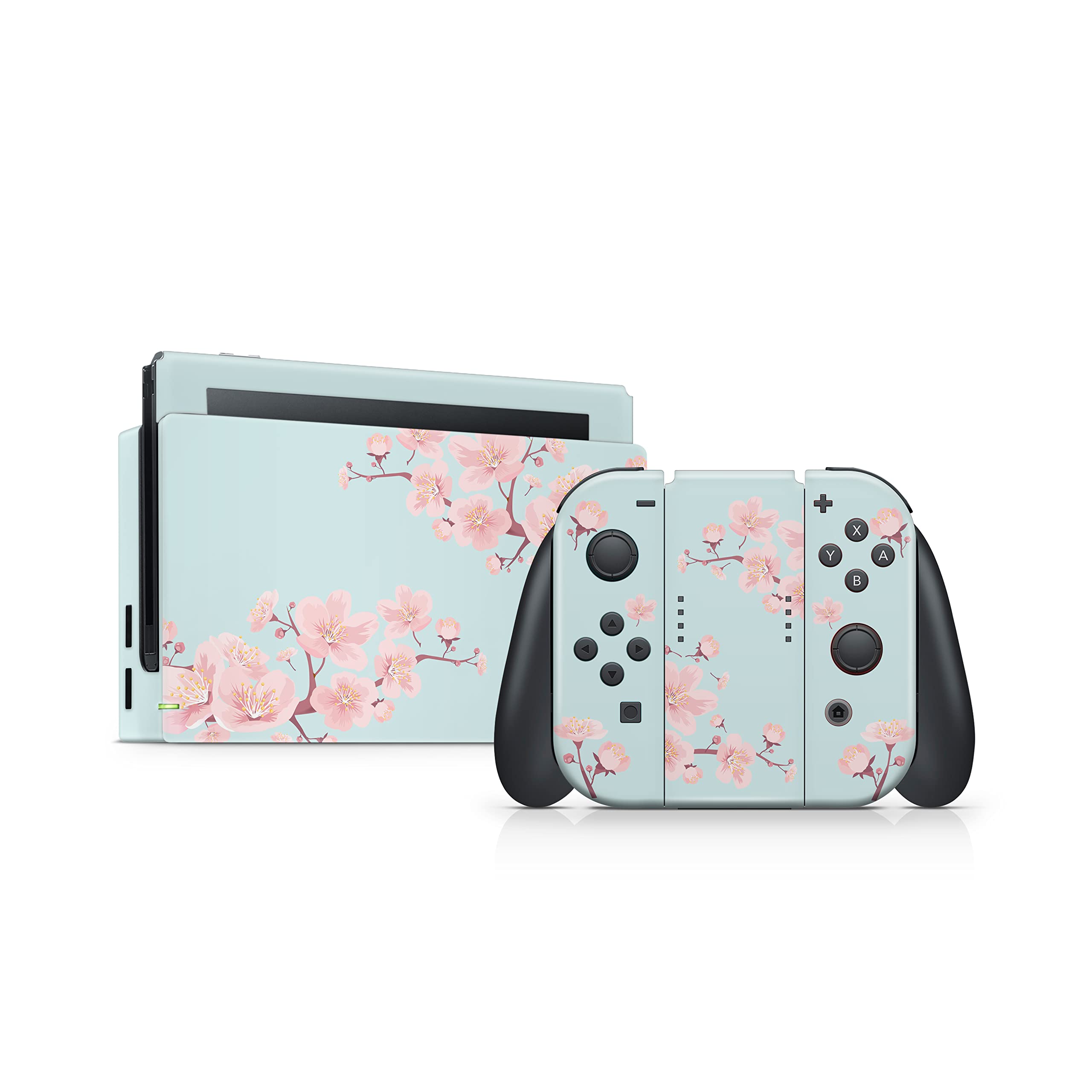 TACKY DESIGN Japanese Cherry Blossom Skin Compatible with Nintendo Switch Skin, Beige Color Skin Compatible with Nintendo Switch Skin, Vinyl 3m Sticker, Full wrap Cover (Light Blu)