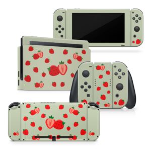 tacky design cute strawberry skin compatible with nintendo switch skin wrap cover, green skin for nintendo switch stickers, premium vinyl 3m full wrap decal.