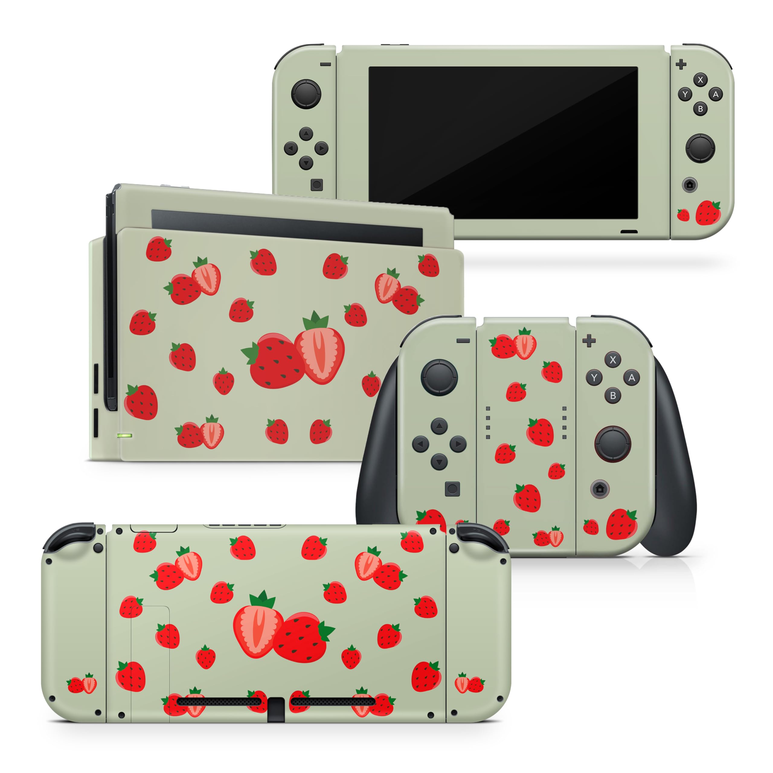 Tacky Design Cute Strawberry Skin Compatible with Nintendo Switch Skin Wrap Cover, Green Skin for Nintendo Switch Stickers, Premium Vinyl 3M Full Wrap Decal.